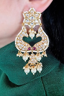 Gold Plated Kundan Polki & Pearl Dangler Earrings