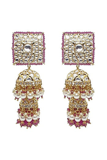 Gold Plated Kundan Polki Jhumka Earrings