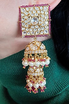 Gold Plated Kundan Polki Jhumka Earrings