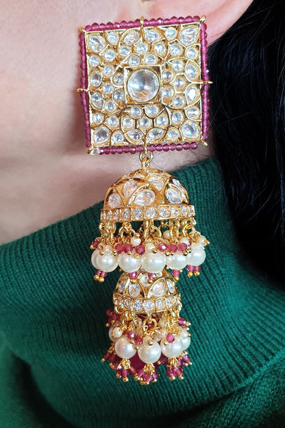 Gold Plated Kundan Polki Jhumka Earrings