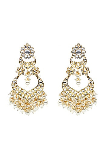 Gold Plated Kundan Polki & Pearl Chandbali Earrings