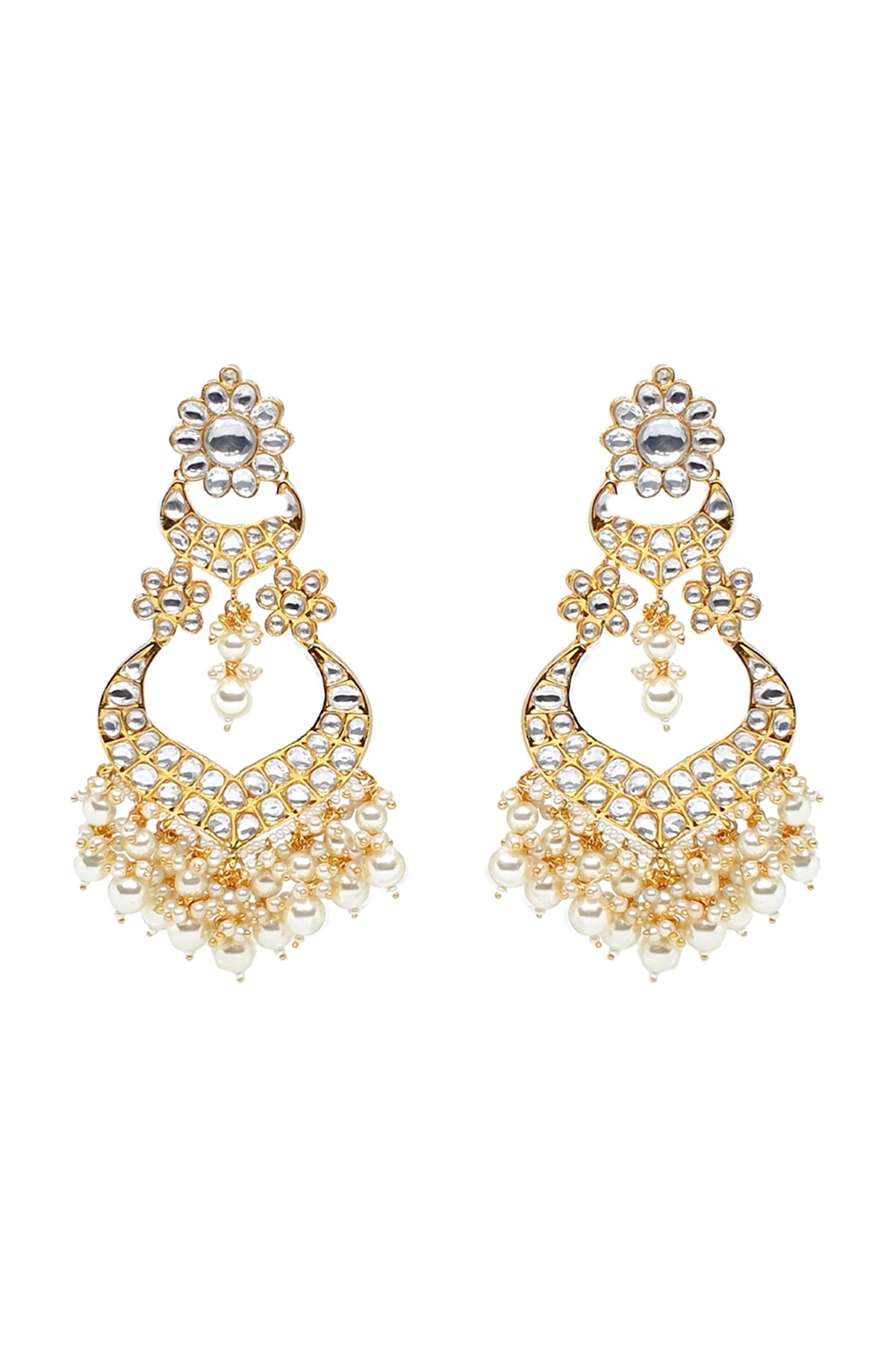 Gold Plated Kundan Polki & Pearl Chandbali Earrings