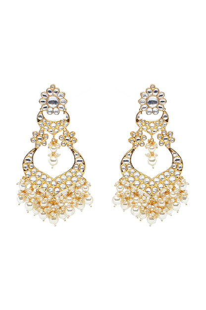 Gold Plated Kundan Polki & Pearl Chandbali Earrings