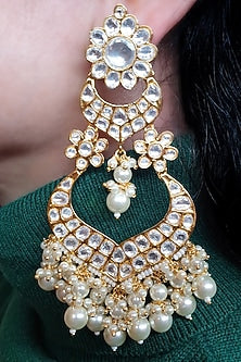 Gold Plated Kundan Polki & Pearl Chandbali Earrings