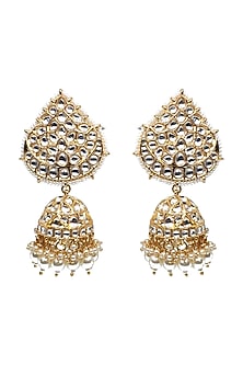 Gold Plated Pearl Jhumka Earrings