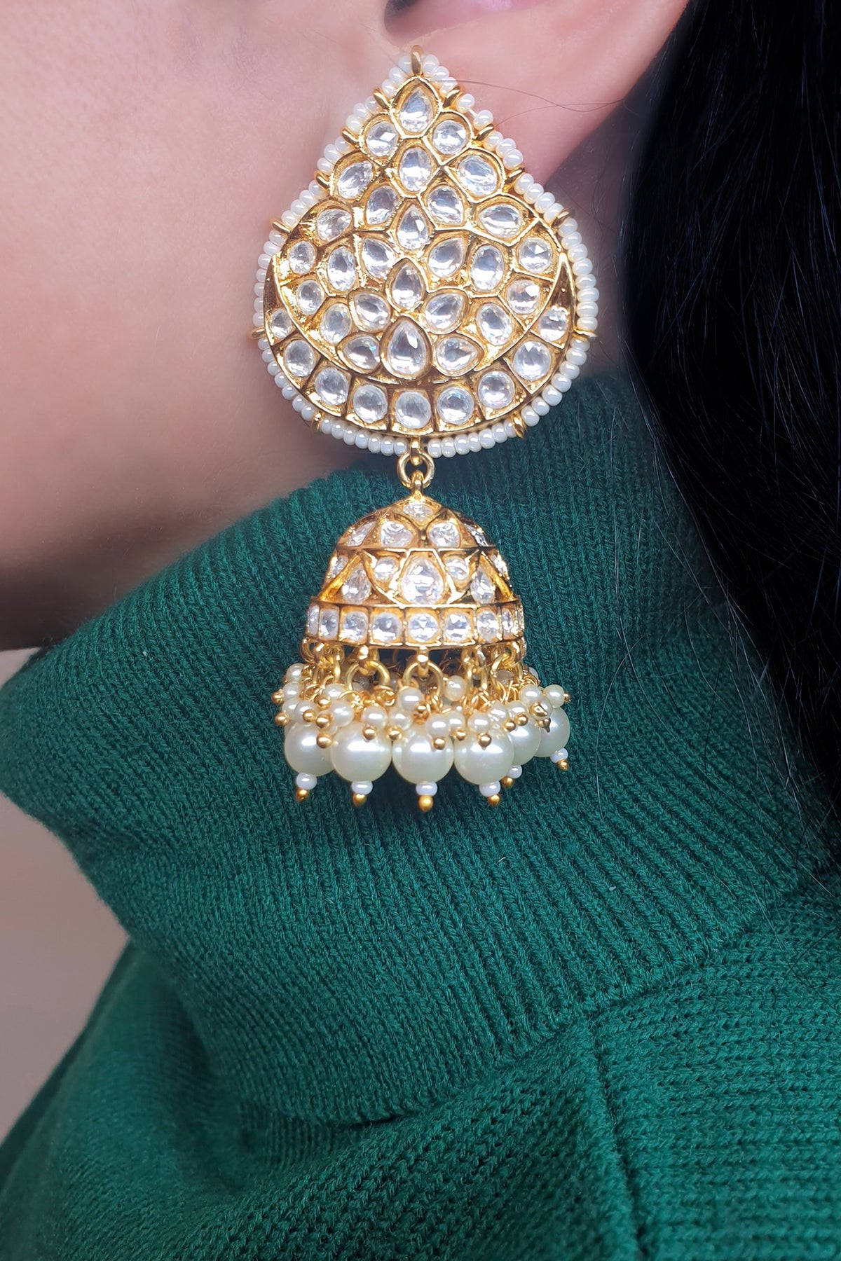 Gold Plated Pearl Jhumka Earrings