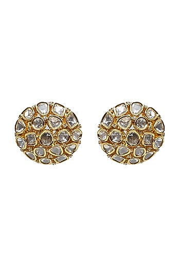 Gold Plated Handcrafted Kundan Polki Stud Earrings