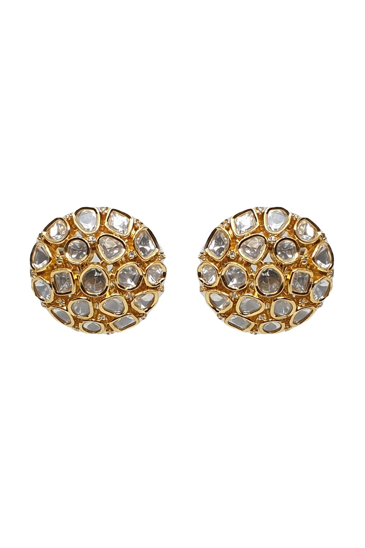 Gold Plated Handcrafted Kundan Polki Stud Earrings