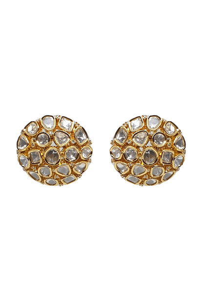 Gold Plated Handcrafted Kundan Polki Stud Earrings