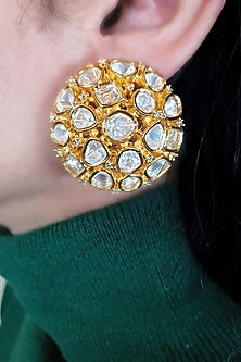 Gold Plated Handcrafted Kundan Polki Stud Earrings