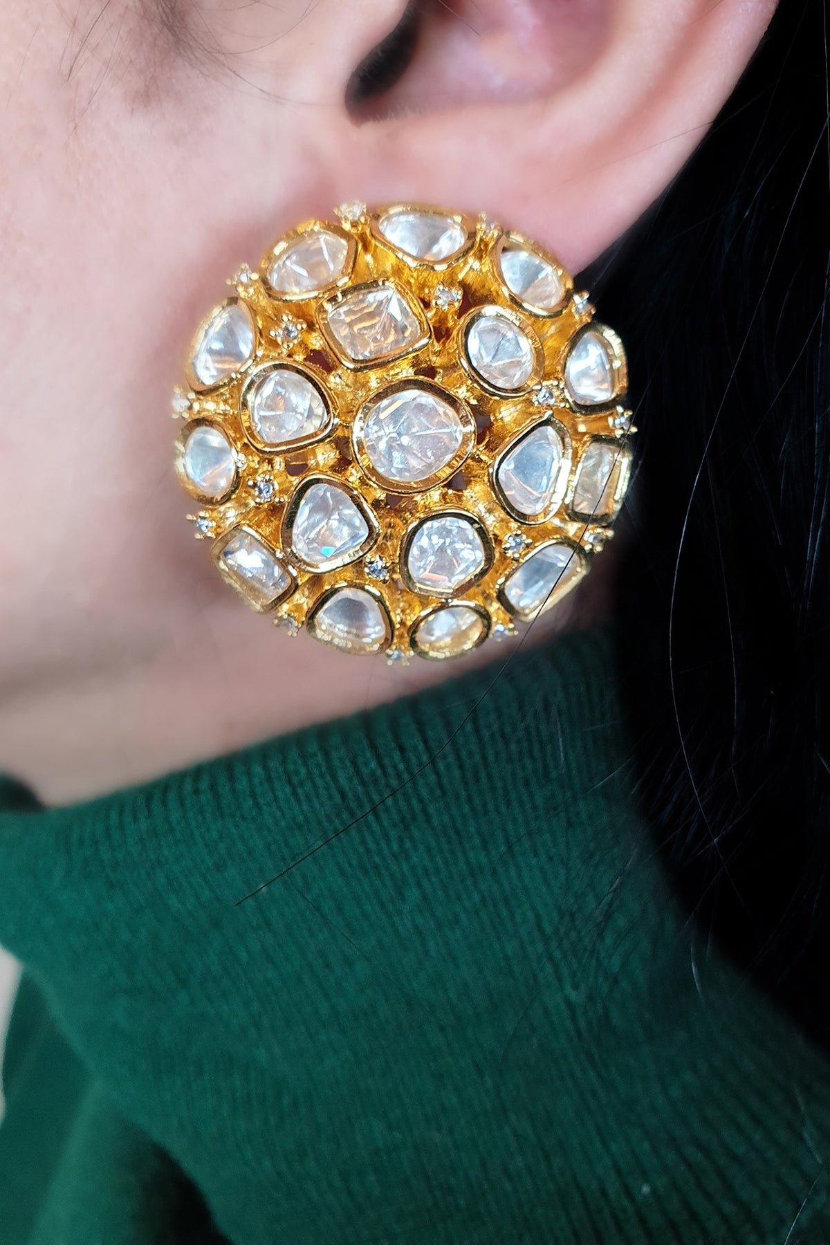 Gold Plated Handcrafted Kundan Polki Stud Earrings