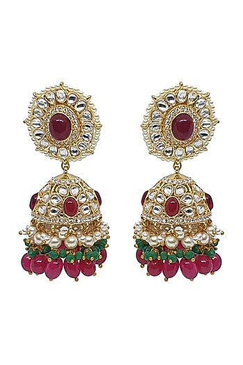 Gold Plated Handcrafted Polki Jhumka Earrings