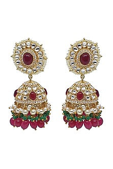 Gold Plated Handcrafted Polki Jhumka Earrings