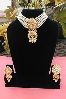 Gold Plated Pearl Choker Necklace Set