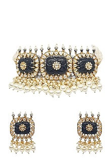 Gold Plated Kundan Polki & Pearl Choker Necklace Set