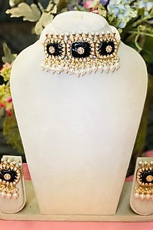 Gold Plated Kundan Polki & Pearl Choker Necklace Set