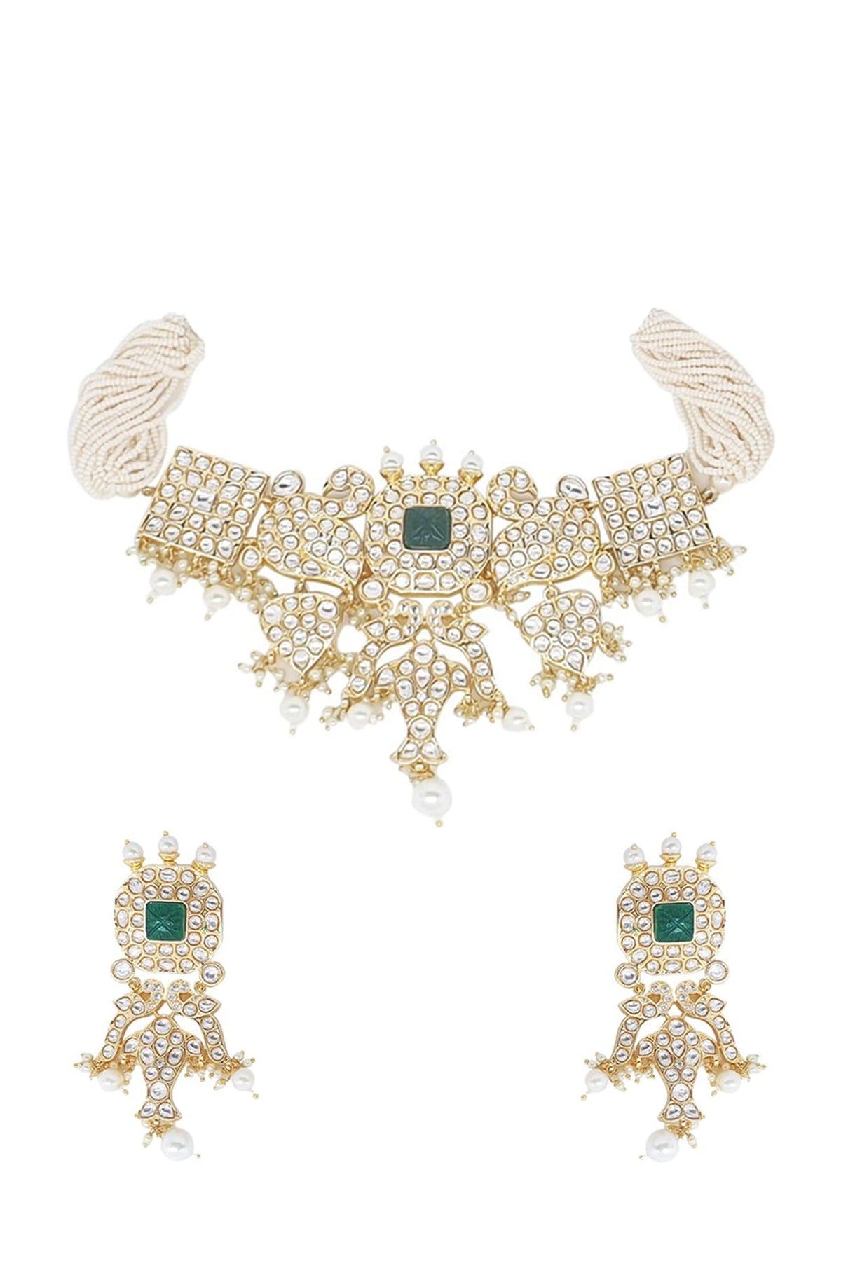 Gold Plated Handcrafted Kundan Polki Choker Necklace Set