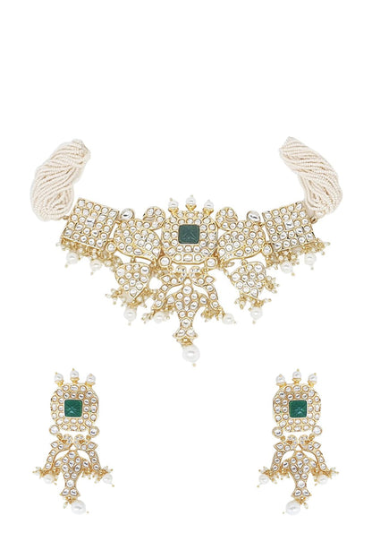 Gold Plated Handcrafted Kundan Polki Choker Necklace Set