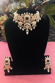 Gold Plated Handcrafted Kundan Polki Choker Necklace Set