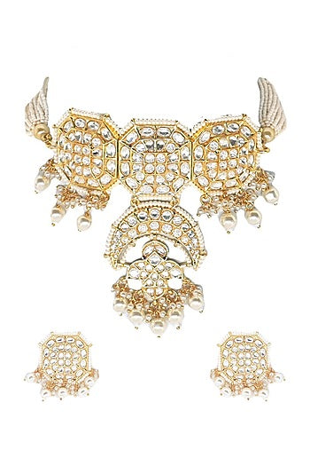Gold Plated Handcrafted Polki Choker Necklace Set