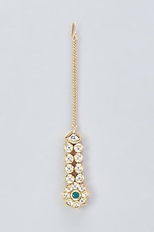 Gold Plated Kundan Polki & Emerald Stone Maangtikka