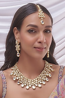 Gold Plated Kundan Polki Drop Long Necklace Set