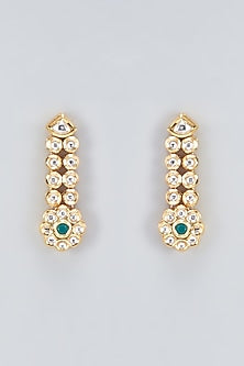 Gold Plated Kundan Polki & Emerald Stone Dangler Earrings