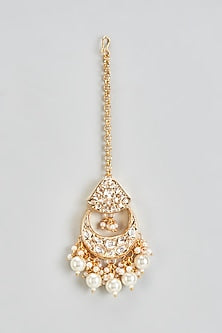 Gold Plated Kundan Polki & Pearls Maangtikka