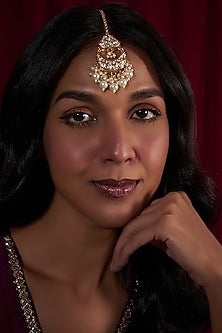 Gold Plated Kundan Polki & Pearls Maangtikka