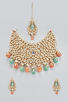 Gold Plated Kundan Polki & Jade Beads Necklace Set