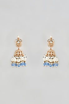 Gold Plated Kundan Polk & Pearls Jhumka Earrings