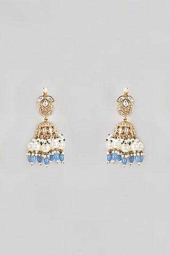 Gold Plated Kundan Polk & Pearls Jhumka Earrings