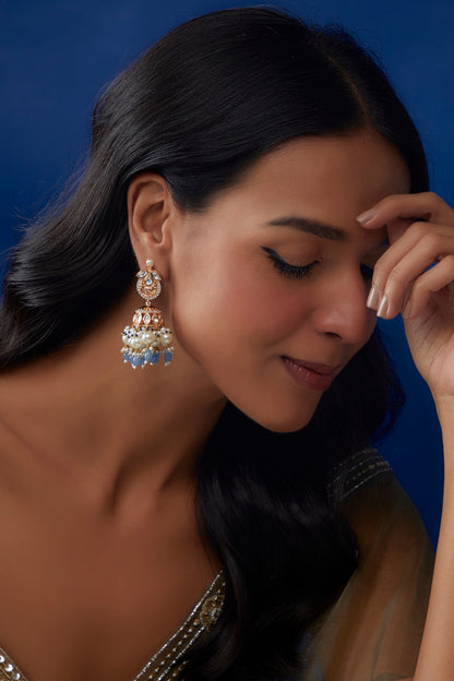 Gold Plated Kundan Polk & Pearls Jhumka Earrings