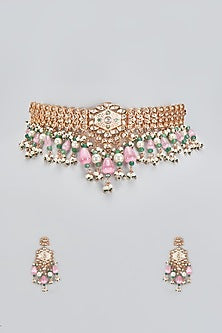 Gold Plated Kundan Polki & Meenakari Choker Necklace Set