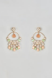 Gold Plated Kundan Polki & Green Stones Dangler Earrings