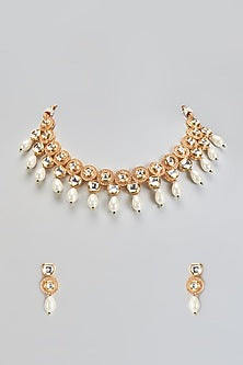 Gold Plated Kundan Polki & Pearl Drops Necklace Set