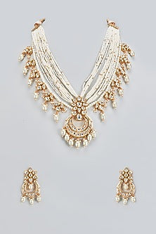 Gold Plated Kundan Polki & Pearl Long Necklace Set