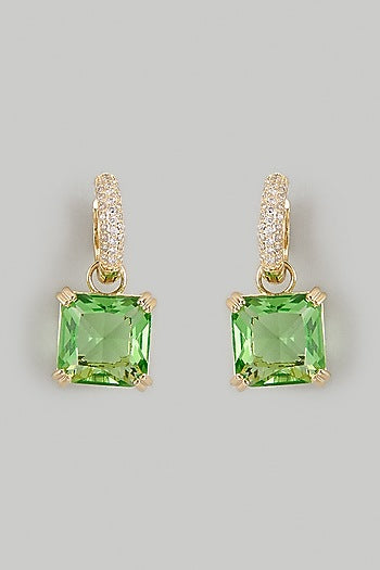 Gold Plated Green Cubic Zirconia Hoop Earrings
