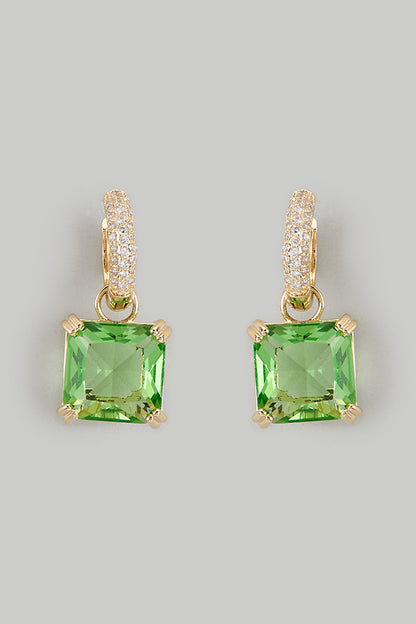 Gold Plated Green Cubic Zirconia Hoop Earrings