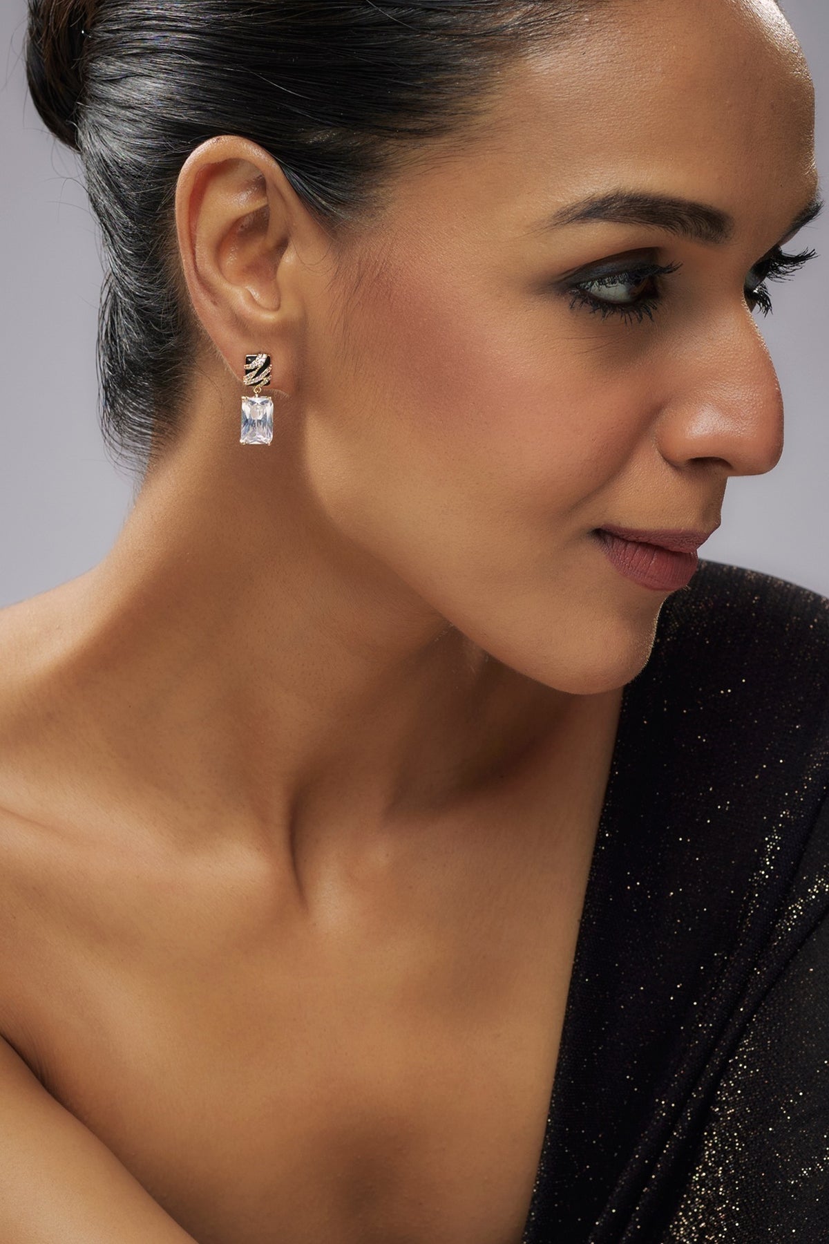 Gold Plated Black Cubic Zirconia Dangler Earrings