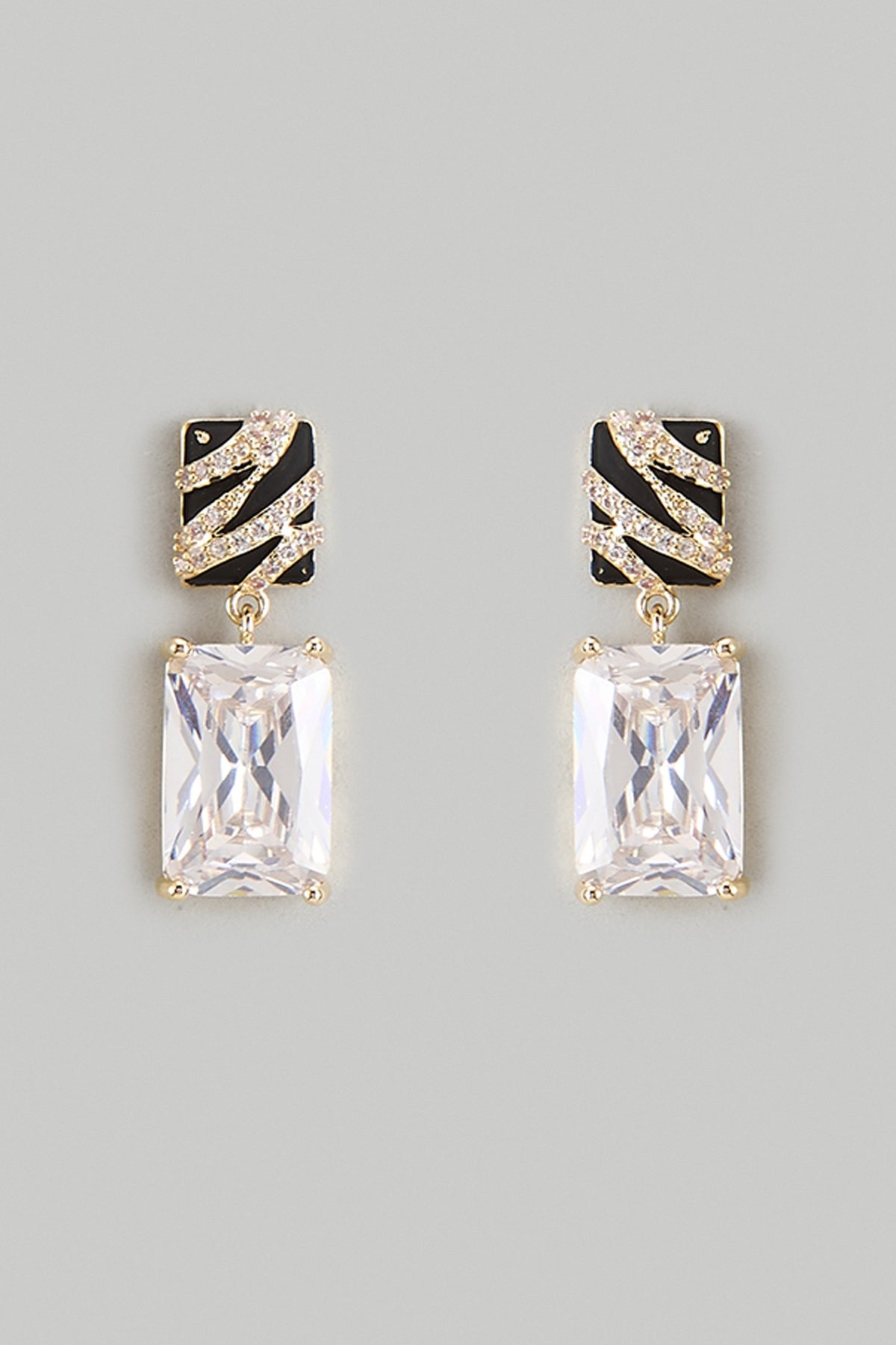 Gold Plated Black Cubic Zirconia Dangler Earrings
