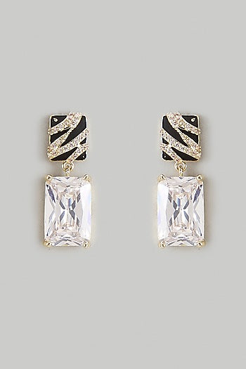 Gold Plated Black Cubic Zirconia Dangler Earrings
