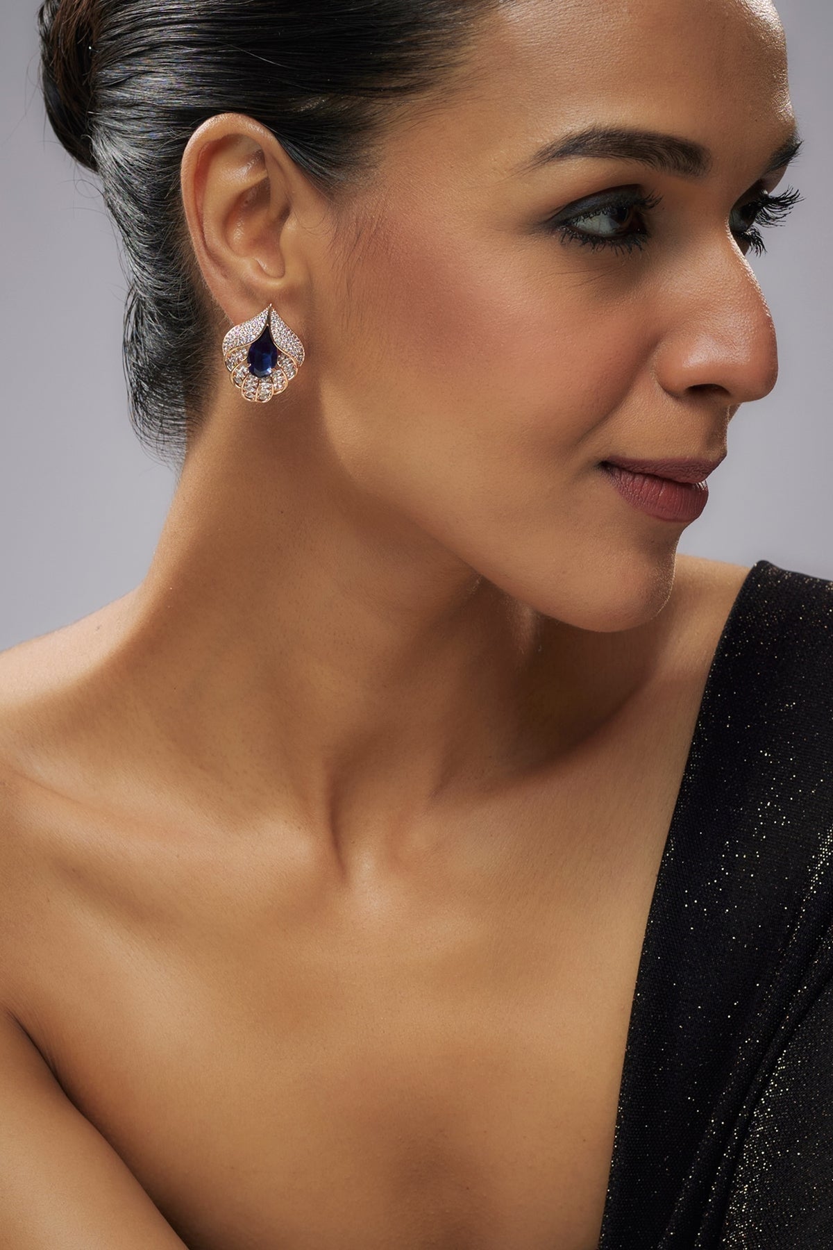 Gold Plated Blue Cubic Zirconia Stud Earrings