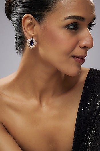 Gold Plated Blue Cubic Zirconia Stud Earrings