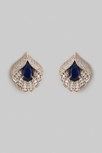 Gold Plated Blue Cubic Zirconia Stud Earrings
