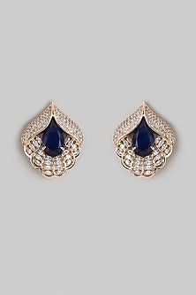 Gold Plated Blue Cubic Zirconia Stud Earrings