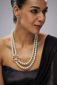 Gold Plated Pearls & Cubic Zirconia Double Strand Necklace