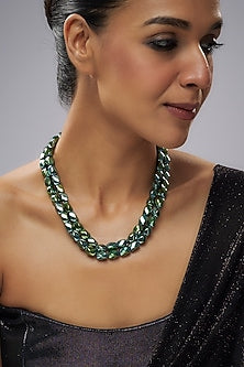 Gold Finish Green Hematite Beaded Double-Strand Necklace