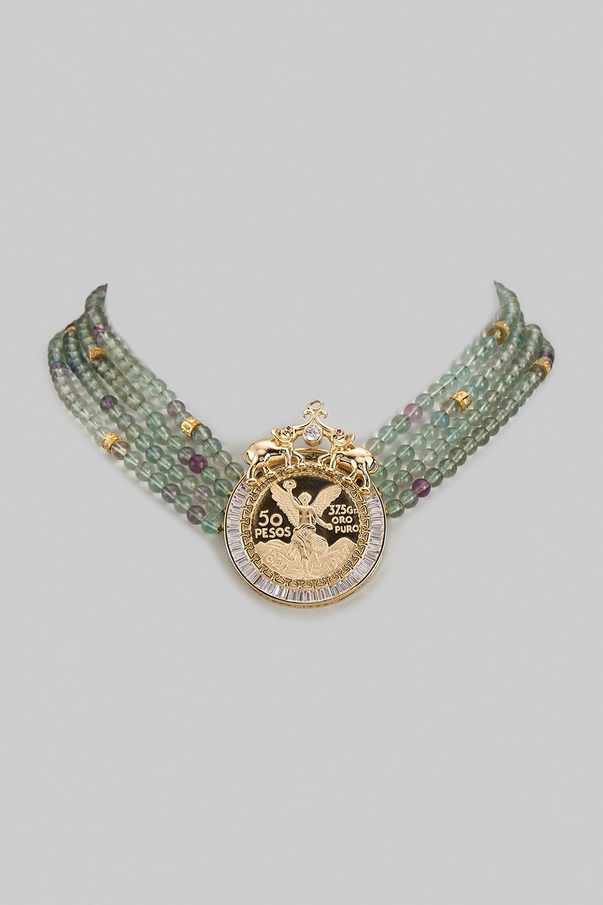 Gold Plated Cubic Zirconia & Fluorite Beaded Necklace