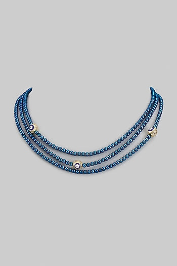 Gold Plated Cubic Zirconia & Blue Hematite Beaded Tri-Strand Necklace